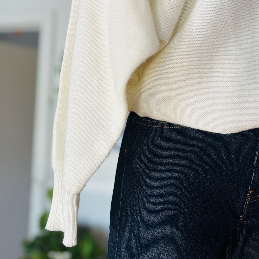 Sequin Embellished Sweater – White Knit with Black & Silver Accents - Picture 5 of 12